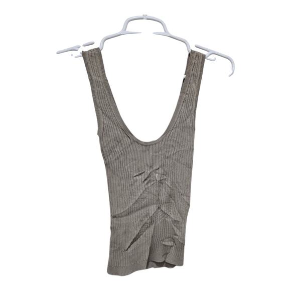 Boden XS Ribbed Scoop Neck Tank Top Beige Taupe Knit Stretch Minimalist Y2K - Picture 2 of 9